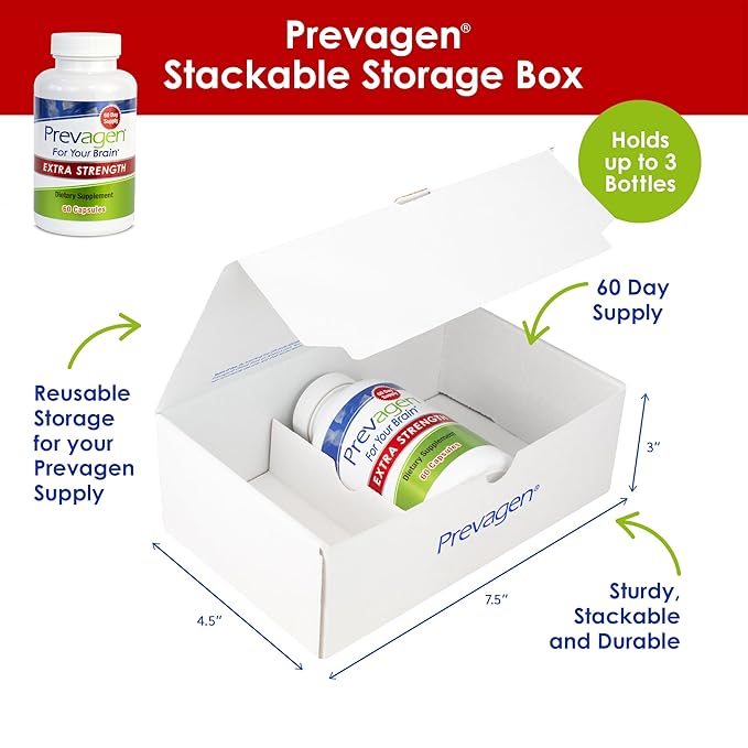 Prevagen Extra Strength 20mg,60 Capsules |1 Pack| with Apoaequorin & Vitamin D with Attractive and Stackable Prevagen Storage Box
