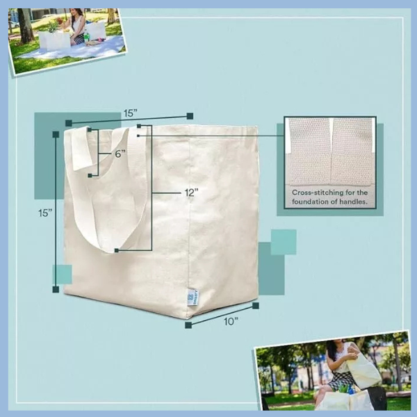 Ozuaz XL 3-Pack Reusable Grocery Totes with Bonus Hook