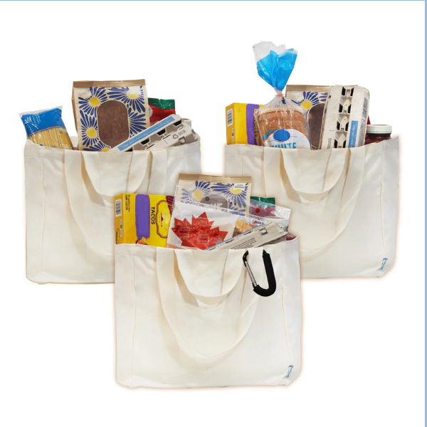 Ozuaz XL 3-Pack Reusable Grocery Totes with Bonus Hook