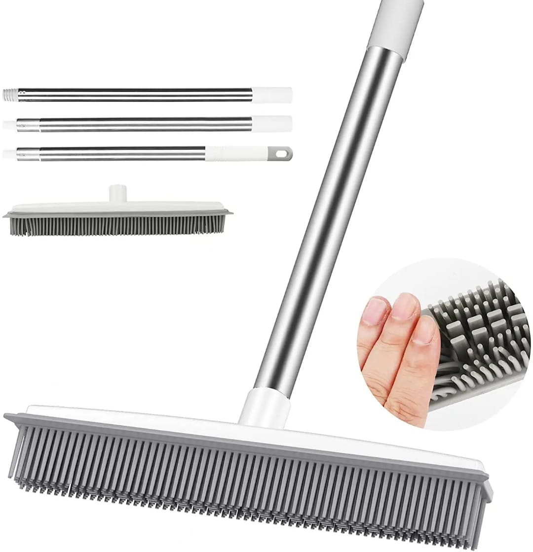 Ozuaz 2 in 1 Carpet Brush Rubber Broom Bathroom Floor Cleaning Brush for Pet Hair Fur