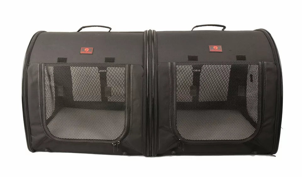 One for Pets Portable 2-in-1 Double Pet Kennel/Shelter, Fabric, Black 20x20x39