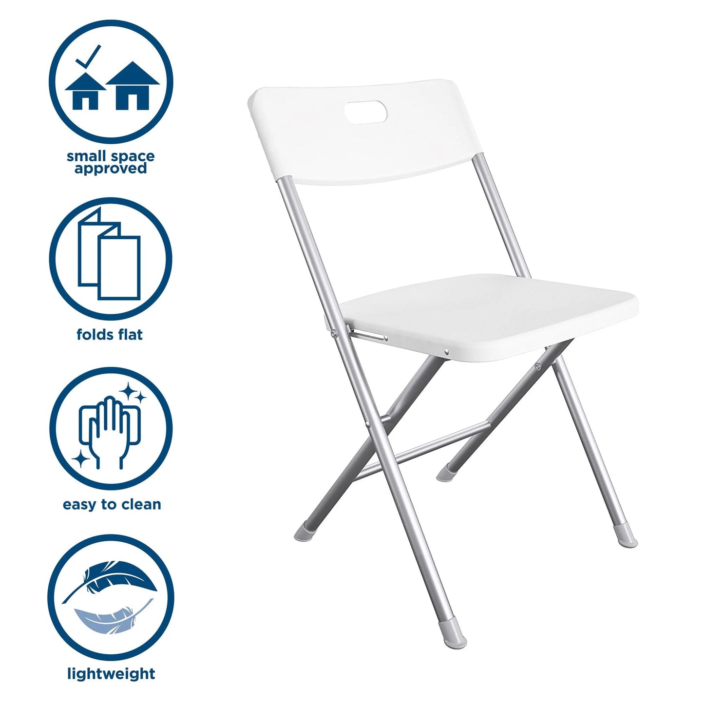 Mainstays Resin Seat & Back Folding Chair, White, 4-Pack