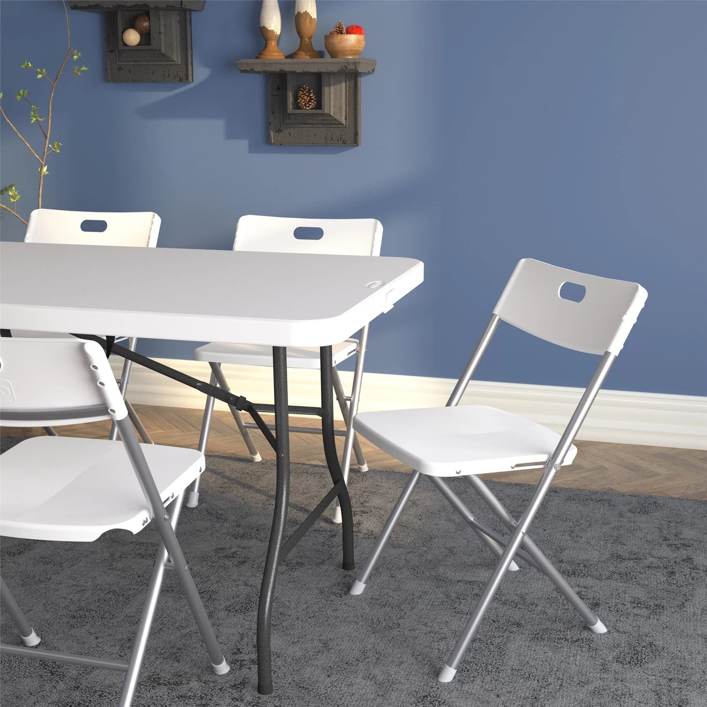 Mainstays Resin Seat & Back Folding Chair, White, 4-Pack