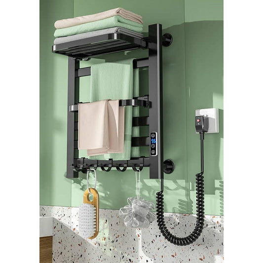 Wall Mounted Heated Towel Rack for Bathroom Electric Towel Warmer with Top Shelf, Bath Towel Heater with Timer and Temperature Adjustment 12 Bars for Shower Hot Tub