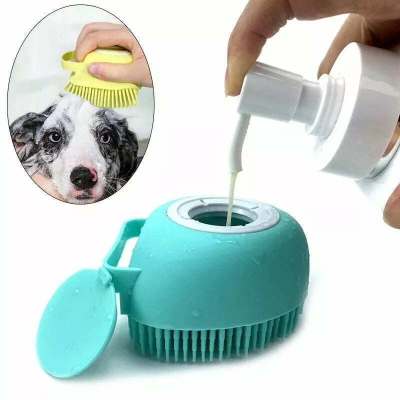 2PC Pet Massage Bath Brush Cat Dog Wash Shampoo Dispenser silicone Scrubber tool