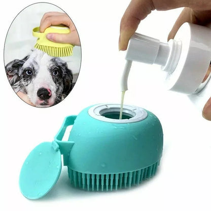 2PC Pet Massage Bath Brush Cat Dog Wash Shampoo Dispenser silicone Scrubber tool