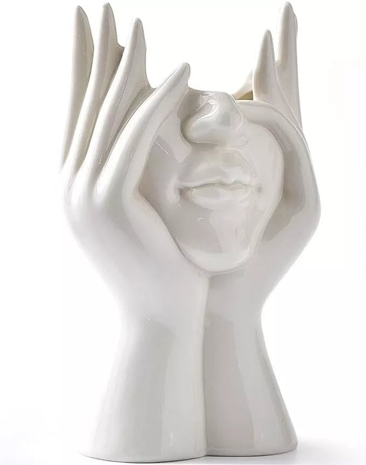 Ceramic Face Vases, White Flower Vases for Decor, Modern Decorative Vase Centerpiece