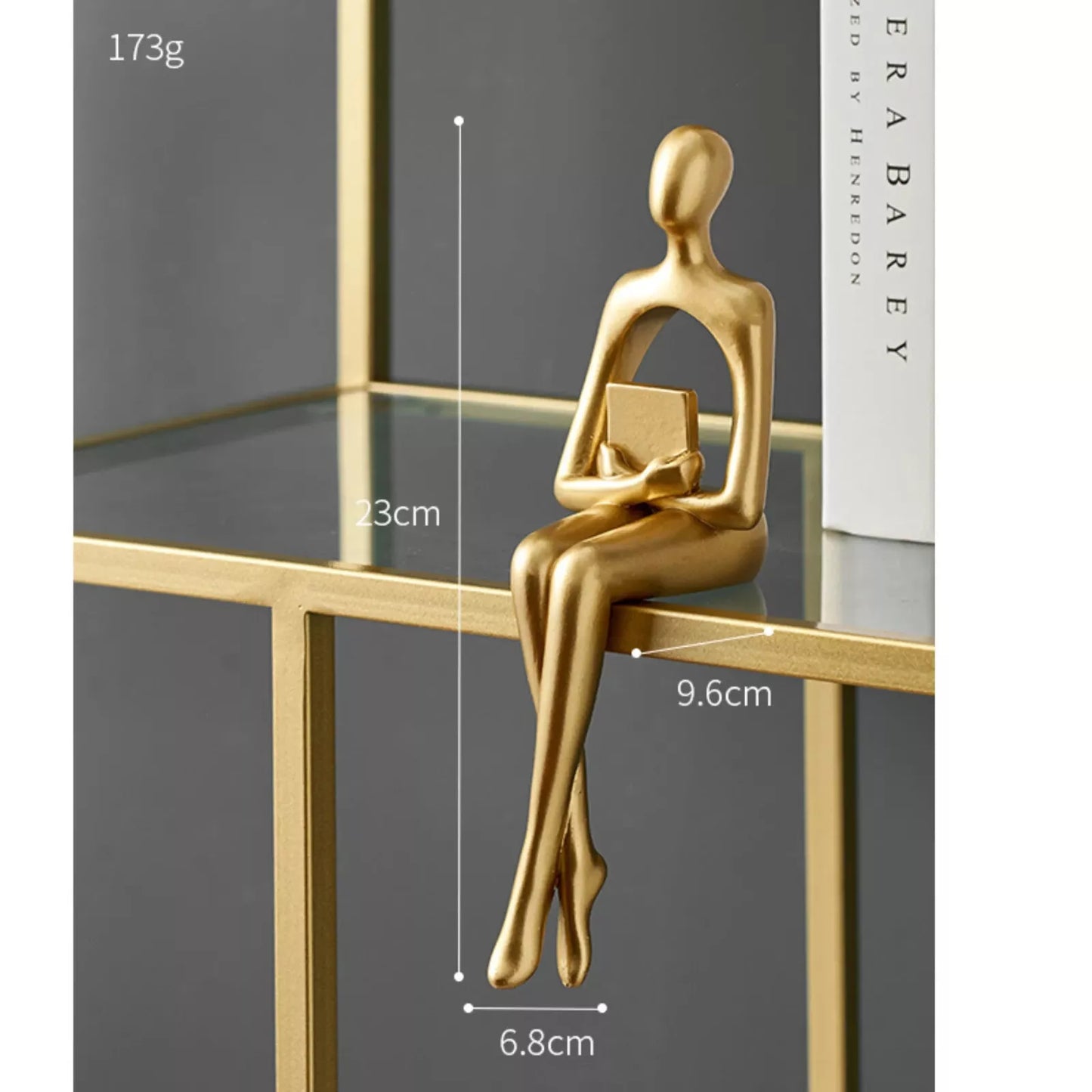 Golden Abstract Sitting Sculpture, Thinker Statue, Resin Cutout Art Decor