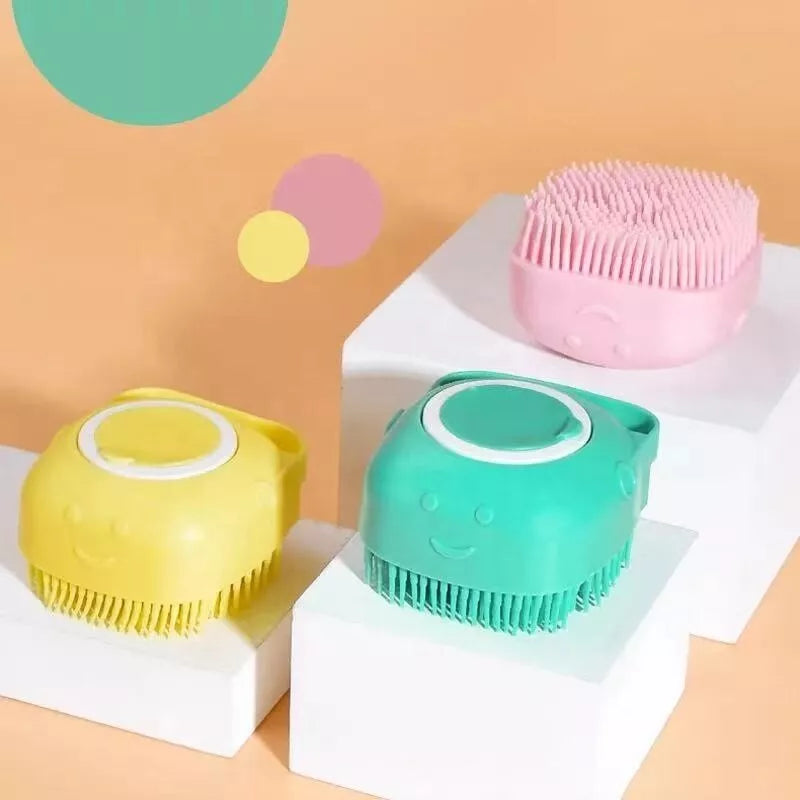 2PC Pet Massage Bath Brush Cat Dog Wash Shampoo Dispenser silicone Scrubber tool