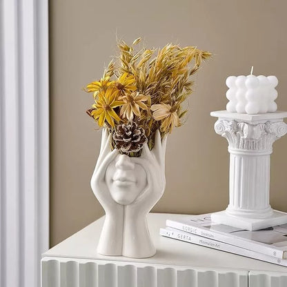 Ceramic Face Vases, White Flower Vases for Decor, Modern Decorative Vase Centerpiece