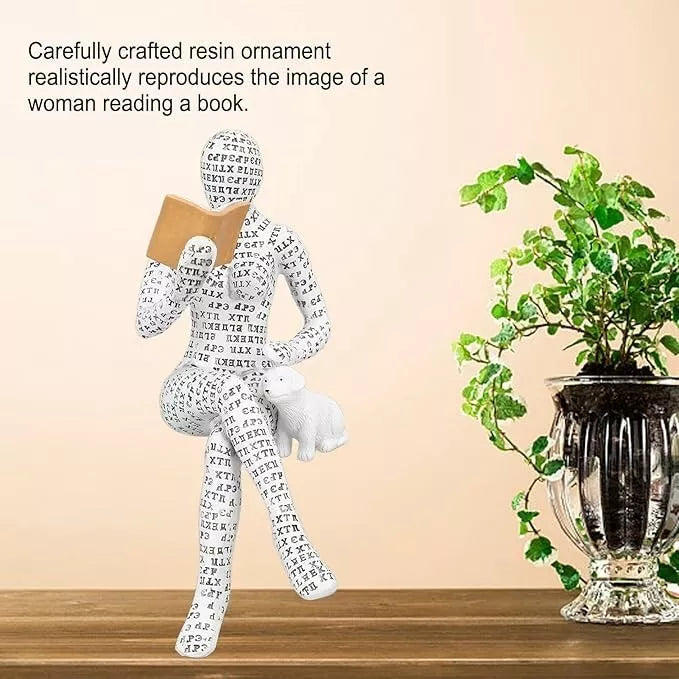 Reading Woman Figurine, Pulp Bookshelf Decor, Thinker Style Resin Statue, Book Lover Ornament