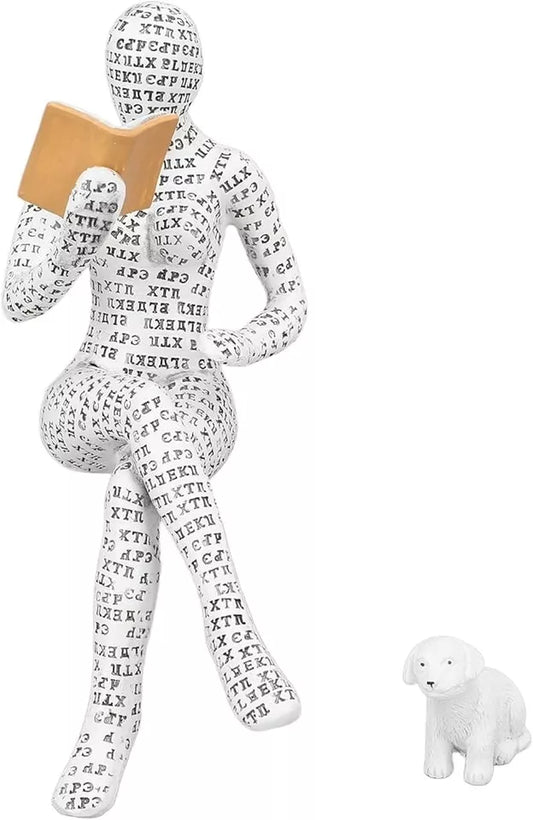 Reading Woman Figurine, Pulp Bookshelf Decor, Thinker Style Resin Statue, Book Lover Ornament