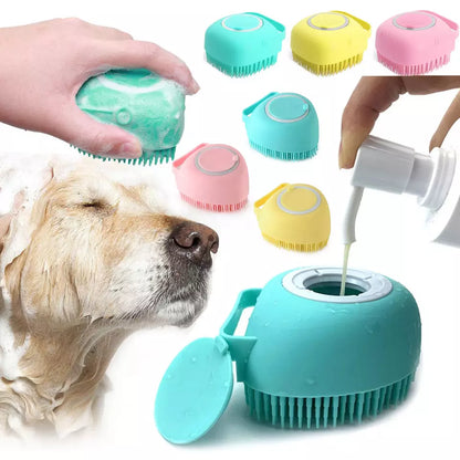 2PC Pet Massage Bath Brush Cat Dog Wash Shampoo Dispenser silicone Scrubber tool