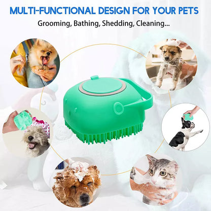 2PC Pet Massage Bath Brush Cat Dog Wash Shampoo Dispenser silicone Scrubber tool